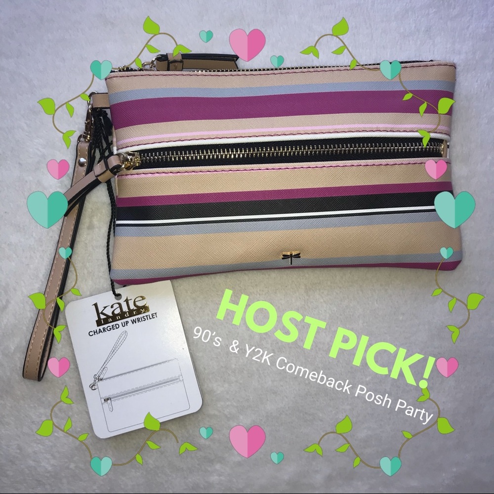 NWT! Kate Landry Charged Up Striped Wristlet